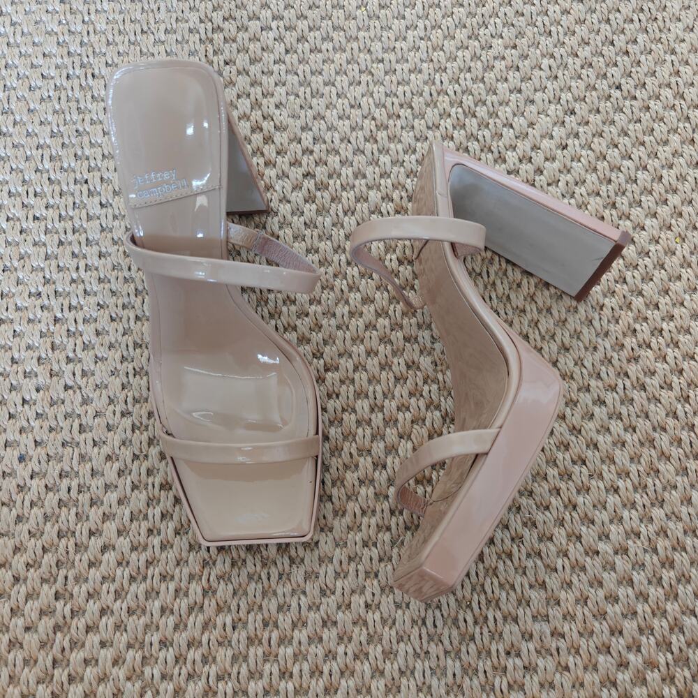 Jeffrey Campbell Hustler Dusty Nude Patent Platform Heels Sandals 8.5
